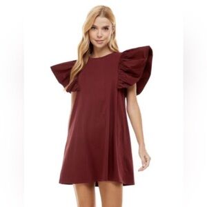 TCEC ruffle sleeve mini dress MAGENTA